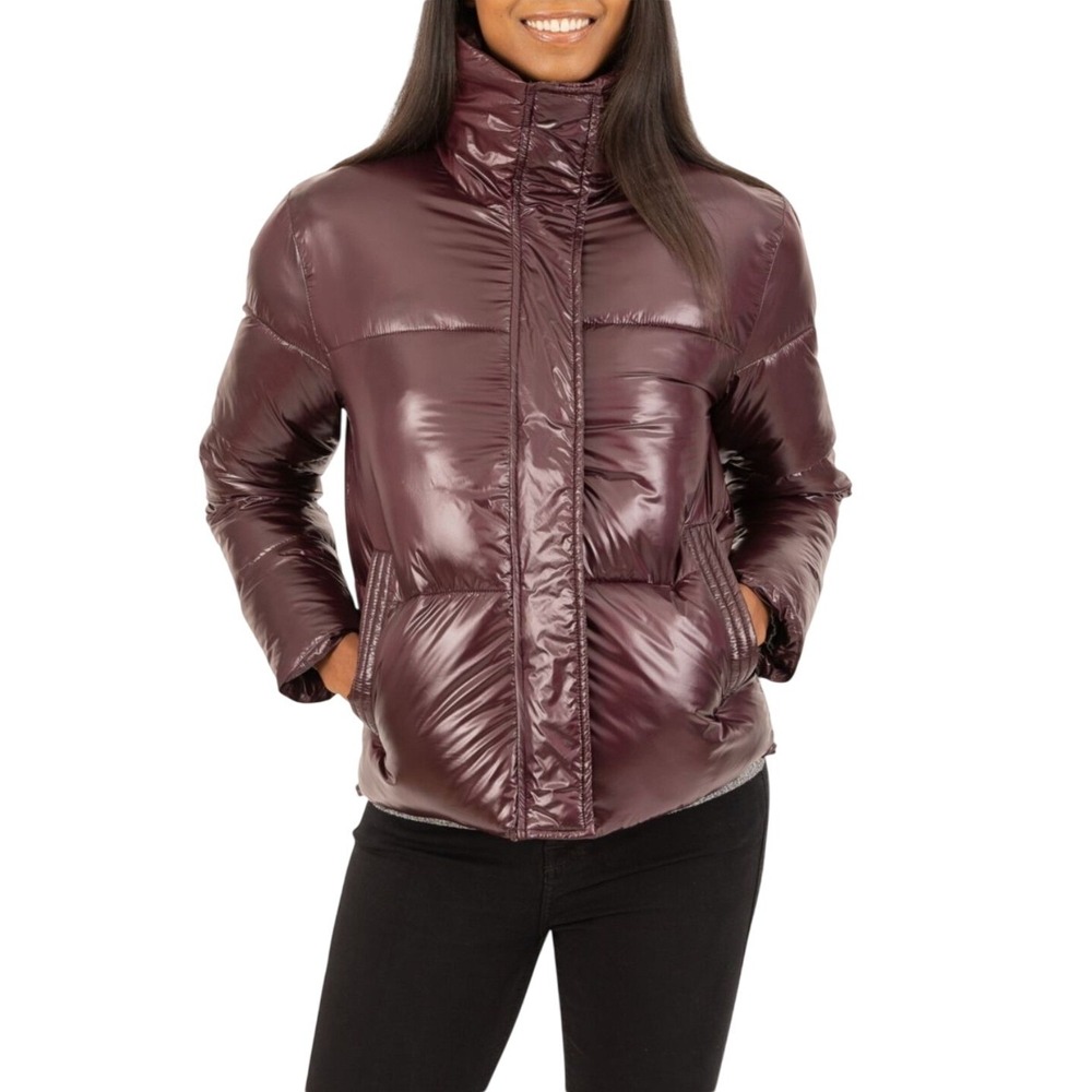 Rachel Roy NWT Wine Burgundy Puffer Jacket‎ Metallic High Neck Size 1X